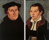 St Catherine Paintings - Portraits of Martin Luther and Catherine Bore by Lucas Cranach the Elder